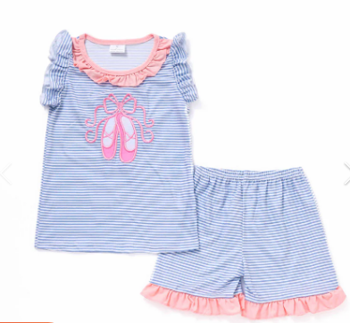 Blue Ballet Applique 2 PC Girl Set