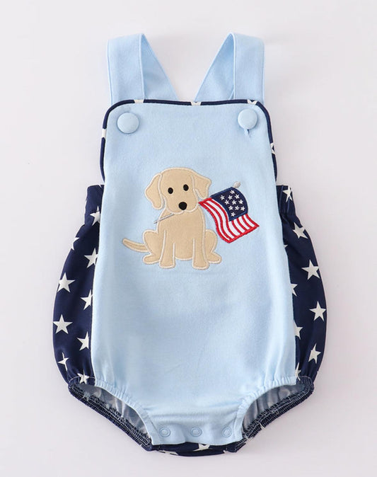 Premium Blue patriotic puppy flag applique boy bubble