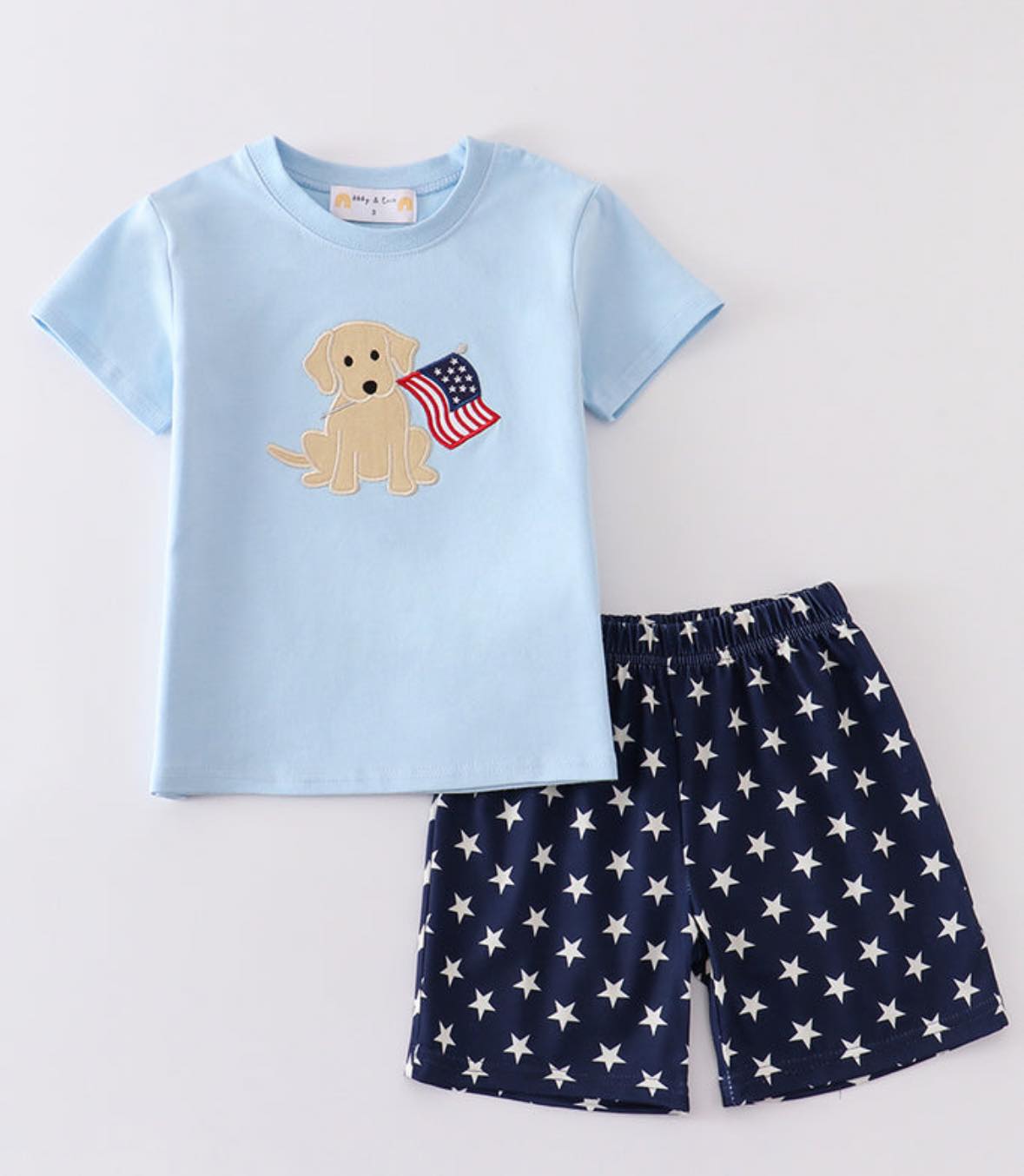 Premium Blue patriotic puppy flag applique Boy's Set (Copy)