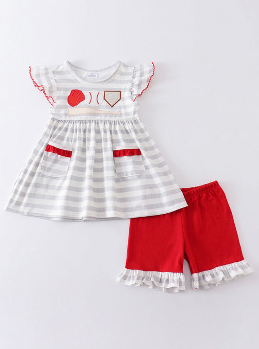 Girls Grey Striped Baseball 2PC Set