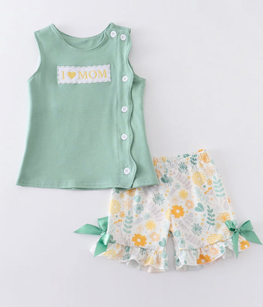 Girls Sage Floral I Love Mom 2PC Set