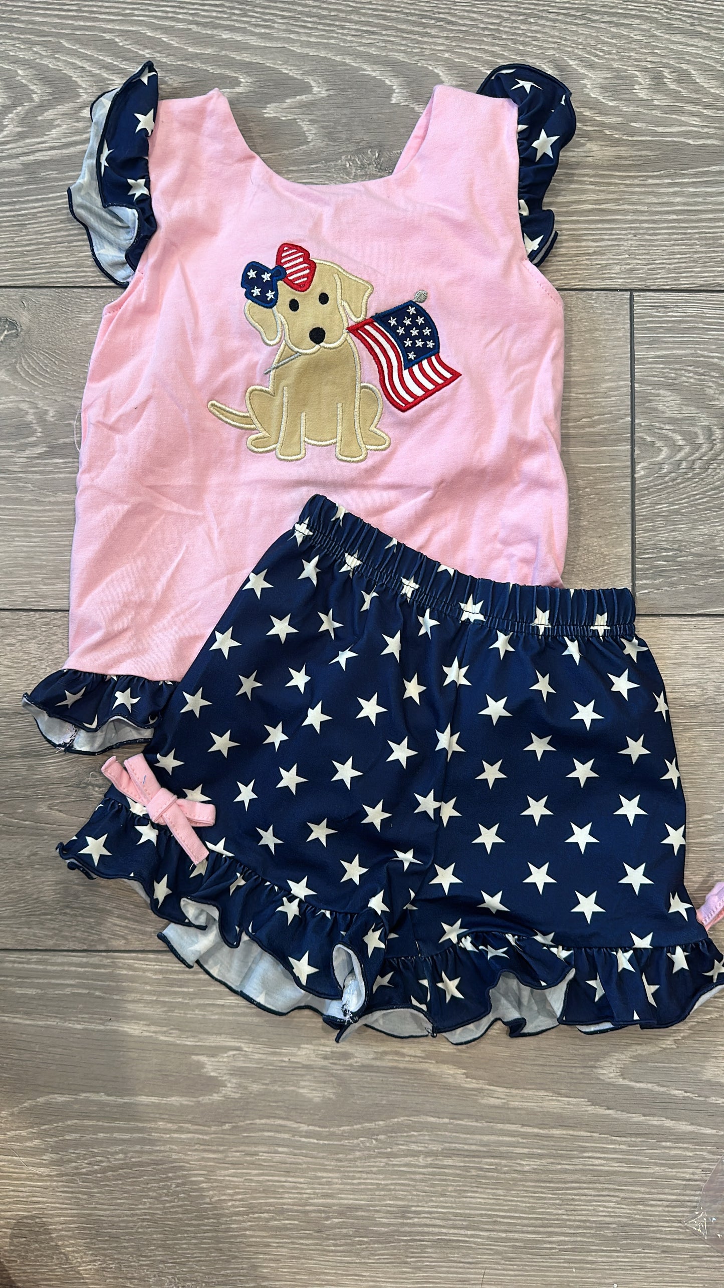 Premium Pink patriotic puppy flag applique girl set