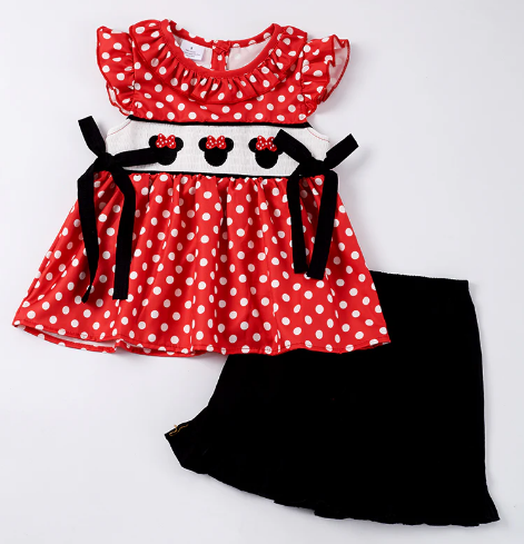 Girl's Minnie Polka Dot 2PC Smocked Embroidered Set