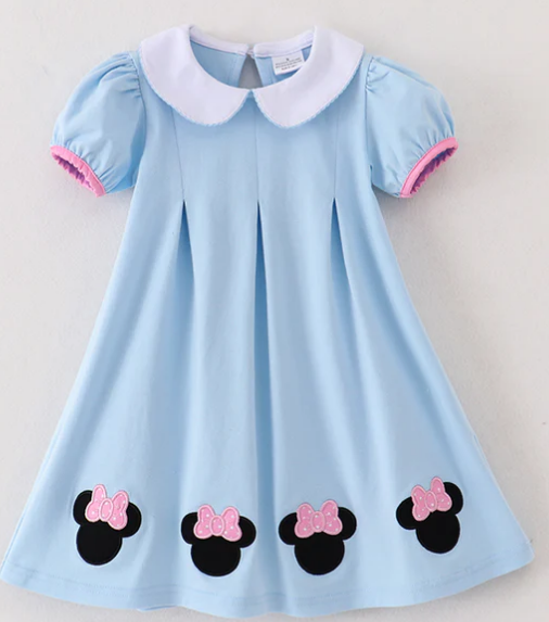 Girls Blue Minnie Embroidery Dress Only